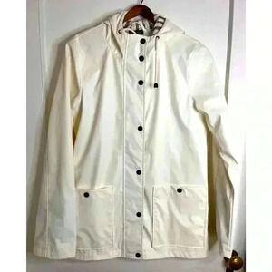 Top  Shop White Raincoat with Black Snaps and Zipper Size 6